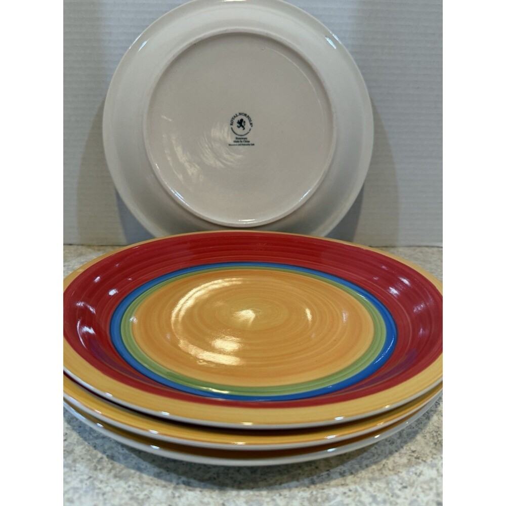 Royal Norfolk Rainbow Swirl Stoneware Dinner Plates Set of 4 10.5” Hand Painted - Picture 8 of 8